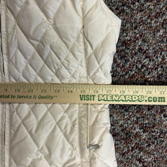 Eddie Bauer Ivory Faux Fur Collar Quilted Premium Goose Down Zip Up Vest Size S - Picture 14 of 15